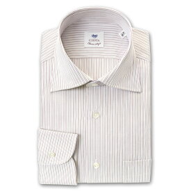 【最大1000円オフクーポンあり】 長袖 ワイシャツ メンズ CHOYA Classic Style スリムフィット Yシャツ ワイドカラー ロングポイント ブラウンダブルストライプ 綿100% (ccd310-475) 24FA 2406SS