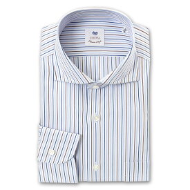 長袖 ワイシャツ メンズ CHOYA Classic Style スリムフィット Yシャツ ホワイト ブルー ブラウン オルタネイトストライプ カッタウェイワイドカラーシャツ 綿100% (ccd311-355) 24FA