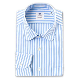 【最大1000円オフクーポンあり】 長袖 ワイシャツ メンズ CHOYA Classic Style スリムフィット Yシャツ ブロード スカイブルー ロンドンストライプ ラウンドカラー 綿100% (ccd313-350) 24FA 2406SS