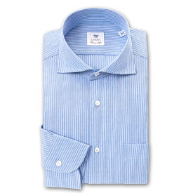 【最大1000円オフクーポンあり】 長袖 ワイシャツ メンズ CHOYA Classic Style スリムフィット Yシャツ ペンシルストライプ カッタウェイシャツ ブルー 綿100% (ccd801-350) 2406de