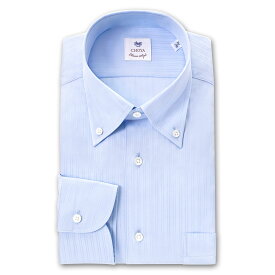 【最大1000円オフクーポンあり】 長袖 ワイシャツ メンズ CHOYA Classic Style スリムフィット Yシャツ ボタンダウン スカイブルー ドビーダブルストライプ 綿100% (ccd802-350) 2406de