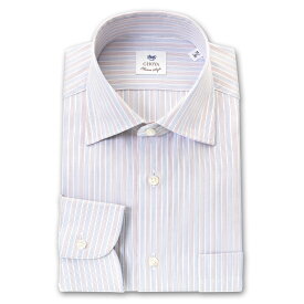長袖 ワイシャツ メンズ CHOYA Classic Style スリムフィット Yシャツ クラスターストライプ ワイドカラー ホワイト ブルー ブラウン 綿100% (ccd905-475)