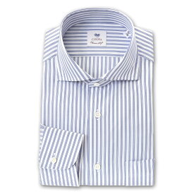 【最大1000円オフクーポンあり】 長袖 ワイシャツ メンズ CHOYA Classic Style スリムフィット Yシャツ ブルー クラスターストライプ カッタウェイワイドカラーシャツ 綿100% (ccd906-455) 2403ft 2406SS