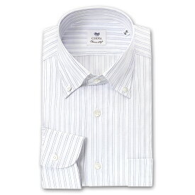 長袖 ワイシャツ メンズ CHOYA Classic Style スリムフィット Yシャツ ブルー ピンストライプ ボタンダウンカラー 綿100% (ccd907-450) 2406SS