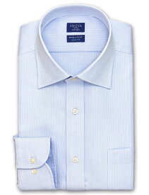 Yシャツ スリムフィット 日清紡アポロコット 長袖 ワイシャツ メンズ 形態安定 ブルードビーストライプ セミワイドカラーシャツ 綿100% ブルー CHOYA SHIRT FACTORY(cfd143-250)
