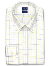 Yシャツ カジュアル 日清紡アポロコット COOL CONSCIOUS 長袖 ワイシャツ メンズ 形態安定 イエローとブルーのチェック ボタンダウンシャツ 綿100% ブルー イエロー CHOYA SHIRT FACTORY(cfd160-635)