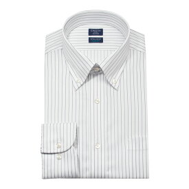 CHOYA SHIRT FACTORY 日清紡アポロコット スリムフィット 長袖 ワイシャツ スリム メンズ 形態安定加工 グレー ストライプ ボタンダウン| 綿100％ 2609ft STRIPE