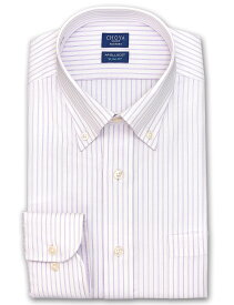 Yシャツ スリムフィット 日清紡アポロコット COOL CONSCIOUS 長袖ワイシャツ メンズ 形態安定 パープルストライプ ボタンダウンシャツ 綿100% パープル CHOYA SHIRT FACTORY(cfd440-410)