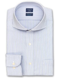 Yシャツ スリムフィット 日清紡アポロコット COOL CONSCIOUS 長袖ワイシャツ メンズ 形態安定 ブルートーンストライプ カッタウェイシャツ 綿100% ブルー ネイビー CHOYA SHIRT FACTORY(cfd441-450)