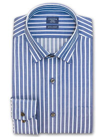 Yシャツ 日清紡アポロコット COOL CONSCIOUS長袖 ワイシャツ メンズ 形態安定 ネイビーストライプ スナップダウンシャツ 綿100% ネイビー CHOYA SHIRT FACTORY(cfd450-455)
