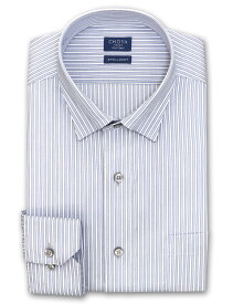 Yシャツ 日清紡アポロコット COOL CONSCIOUS長袖 ワイシャツ メンズ 形態安定 ブルーグレーストライプ スナップダウンシャツ 綿100% グレー CHOYA SHIRT FACTORY(cfd450-480)