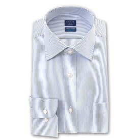 Yシャツ スリムフィット アポロコット 長袖 ワイシャツ メンズ 形態安定 ワイドカラー ブルーペンシルストライプ ツイル 綿100% CHOYA SHIRT FACTORY(cfd832-455)
