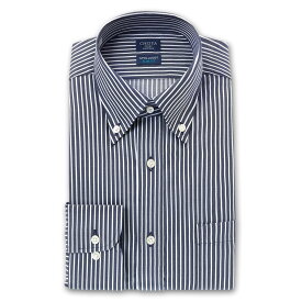 Yシャツ スリムフィット アポロコット 長袖 ワイシャツ メンズ 形態安定 ネイビー ホワイト ストライプ ボタンダウン 綿100% CHOYA SHIRT FACTORY(cfd833-456)