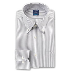 Yシャツ スリムフィット アポロコット 長袖 ワイシャツ ボタンダウン 形態安定 グレーブロックストライプ 綿100% メンズ CHOYA SHIRT FACTORY(cfd833-480)
