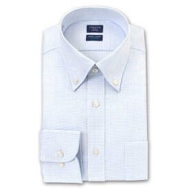 Yシャツ スリムフィット アポロコット 長袖 ワイシャツ ボタンダウン 形態安定 ライトブルー グラフチェック 白ドビーチェック 綿100% メンズ CHOYA SHIRT FACTORY(cfd833-651)