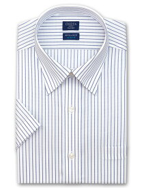 Yシャツ スリムフィット 日清紡アポロコット 半袖 ワイシャツ メンズ 夏 形態安定 ブルーストライプ スナップダウンシャツ 綿100% ブルー チョーヤシャツ CHOYA SHIRT FACTORY(cfn443-450)