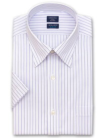 Yシャツ スリムフィット 日清紡アポロコット 半袖 ワイシャツ メンズ 夏 形態安定 パープルストライプ スナップダウンシャツ 綿100% パープル チョーヤシャツ CHOYA SHIRT FACTORY(cfn443-460)