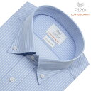 CHOYA CONTEMPORARY 長袖 ワイシャツ 綿100％ メンズ 形態安定加工 ブルー ストライプ ボタンダウンカラー 2510ft