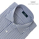 ワイシャツ メンズ 長袖 綿100％ 形態安定 ネイビー ロンドンストライプ セミワイド SHIRT MAKER CHOYA【review】 2508ft