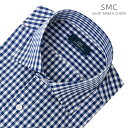 ワイシャツ メンズ 長袖 綿100％ 形態安定 ネイビー ギンガムチェック セミワイド SHIRT MAKER CHOYA【review】