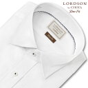 ワイシャツ メンズ 長袖 LORDSON ワイドカラー 形態安定 白ドビーストライプ ホワイト スリムフィット 綿100％(cod060-200) 25FA 2506CL