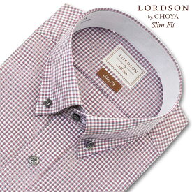 LORDSON Yシャツ 長袖 ワイシャツ メンズ ショートボタンダウンシャツ 形態安定 レッド チェック スリムフィット 綿100% LORDSON by CHOYA(cod081-615) 2406de