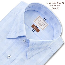 LORDSON Yシャツ 長袖 ワイシャツ メンズ スナップダウンシャツ 形態安定 ブルードビーチェック ブルー スリムフィット 綿100% LORDSON by CHOYA(cod082-250)
