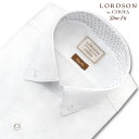 LORDSON ワイシャツ メンズ 長袖 白ドビー スキッパーカラー ボタンダウン 形態安定 ドット柄 ホワイト スリムフィット 綿100% LORDSON(cod091-200) (sa1) 25FA
