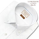 LORDSON スリムフィット ワイシャツ 白 スリム メンズ 長袖 白ドビー ボタンダウン 形態安定 ホワイト 市松模様 綿100% LORDSON(cod093-200) (sa1) 25FA