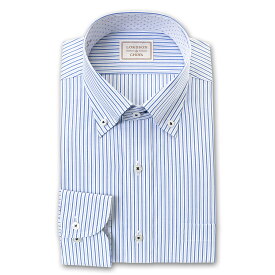 LORDSON Yシャツ 長袖 ワイシャツ メンズ 形態安定 ブルーストライプ ボタンダウンシャツ 綿100% ブルー LORDSON by CHOYA(cod120-350) (sa1)