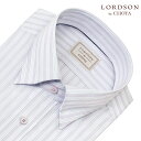 ワイシャツ メンズ 長袖 LORDSON 春夏秋 形態安定 ブルーとパープルのストライプ 青 紫 スナップダウン シャツ|綿100％(cod142-465) 25FA 2506CL