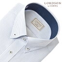 LORDSON ワイシャツ メンズ 長袖 形態安定 ブルーストライプ 青 ボタンダウン シャツ|綿100％(cod143-450)