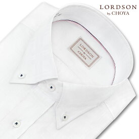 LORDSON Yシャツ 長袖 ワイシャツ メンズ 形態安定 白ドビーチェック ショートボタンダウン シャツ 綿100% ホワイト LORDSON by CHOYA(cod300-200) (sa1)