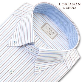 LORDSON Yシャツ 長袖 ワイシャツ メンズ 形態安定 ブルー ブラウン ストライプ ボタンダウン シャツ 綿100% LORDSON by CHOYA(cod300-315) 2403ft