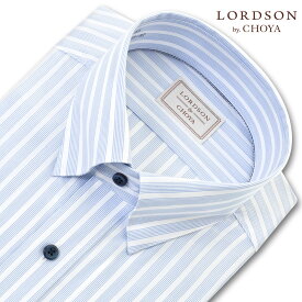 LORDSON Yシャツ 長袖 ワイシャツ メンズ 形態安定 ブルーストライプ スナップダウン シャツ 綿100% LORDSON by CHOYA(cod303-450)