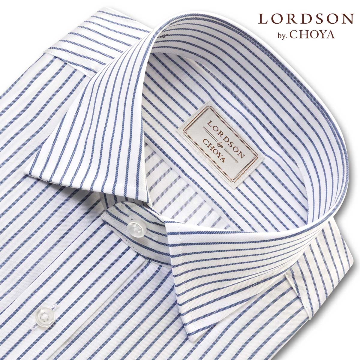 LORDSON Yシャツ 長袖 ワイシャツ メンズ ワイドカラー 形態安定 ブルーストライプ 綿100% LORDSON by CHOYA(cod705-455) 2306CL