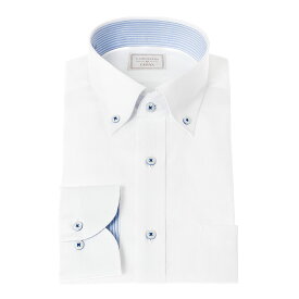 ワイシャツ メンズ 長袖 LORDSON 形態安定 白ドビーストライプ ホワイト ボタンダウンシャツ 綿100％ (sa1)