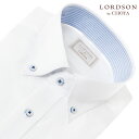 ワイシャツ メンズ 長袖 LORDSON 形態安定 白ドビーストライプ ホワイト ボタンダウンシャツ 綿100％ (sa1) 25FA 2506SS