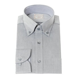 LORDSON ワイシャツ メンズ 長袖 綿100％ 形態安定 ハケメ エンドオンエンド 無地 グレー ボタンダウンシャツ レギュラーフィット (sa1) 2609ft MUJI