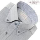 LORDSON ワイシャツ メンズ 長袖 綿100％ 形態安定 ハケメ エンドオンエンド 無地 グレー ボタンダウンシャツ (sa1)