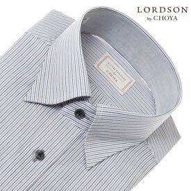 LORDSON ワイシャツ メンズ 長袖 形態安定 ストライプ グレー スナップダウン 綿100％ (sa1)