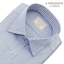 ワイシャツ メンズ 長袖 LORDSON 形態安定 ブルードビー 千鳥格子柄 ワイドカラーシャツ 綿100% ドレスシャツ ブルー LORDSON(cod803-650) (sa1) 2506SS