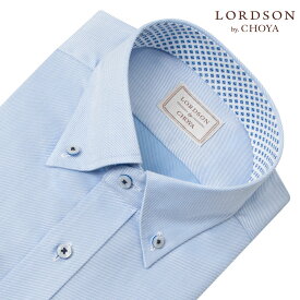 ワイシャツ メンズ 長袖 LORDSON 形態安定 ネイビー 紺 ドビー ボタンダウン 綿100％