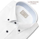 ワイシャツ メンズ 長袖 LORDSON 形態安定 白ドビー ダイヤ柄 ボタンダウン シャツ 綿100% ホワイト(cod913-200) (sa1) 25FA