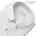 ワイシャツ メンズ 長袖 LORDSON 形態安定 モノトーンストライプ ボタンダウン ショートカラー シャツ 綿100% 黒 グレー ブラック レギュラーフィット(cod915-485) (sa1) 2512CL 2601FTS