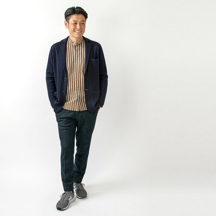 オットーネイビーニットシャツ襟レイヤード長袖カジュアルL 