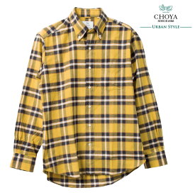 CHOYA URBAN STYLE カジュアルシャツ フランネルシャツ 長袖 ボタンダウン イエロー 黄色 チェック |綿：100% (cue920-635)