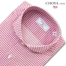 長袖 ワイシャツ メンズ カッターシャツ 綿100% 日本製Yシャツ CHOYA1886 赤 レッド ギンガムチェック カッタウェイ ドレスシャツ(cvd111-615) 2406SS