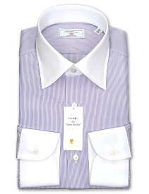 長袖 ワイシャツ メンズ カッターシャツ 綿100% 日本製Yシャツ CHOYA1886 ピンストライプ ワイドカラー クレリック 高級 上質 (cvd812-465)(sa1)