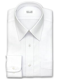 ELLE HOMME 長袖 ワイシャツ メンズ 形態安定 白ドビーストライプ レギュラーカラーシャツ 綿 ポリエステル ホワイト(zed170-200) 就活 冠婚葬祭 (sa1)